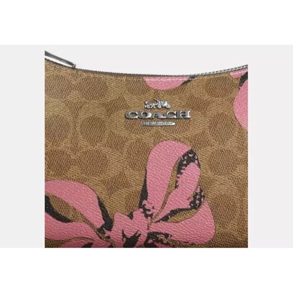 COACH CAA70 Teri Shoulder Bag Signature Canvas &Leather Bow Print Tan/Pink Multi - Picture 3 of 6